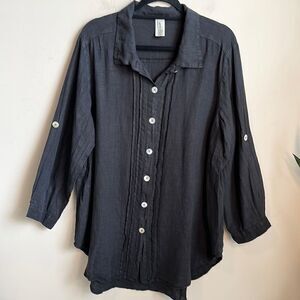 Camille & Co Black Linen Tunic Top M